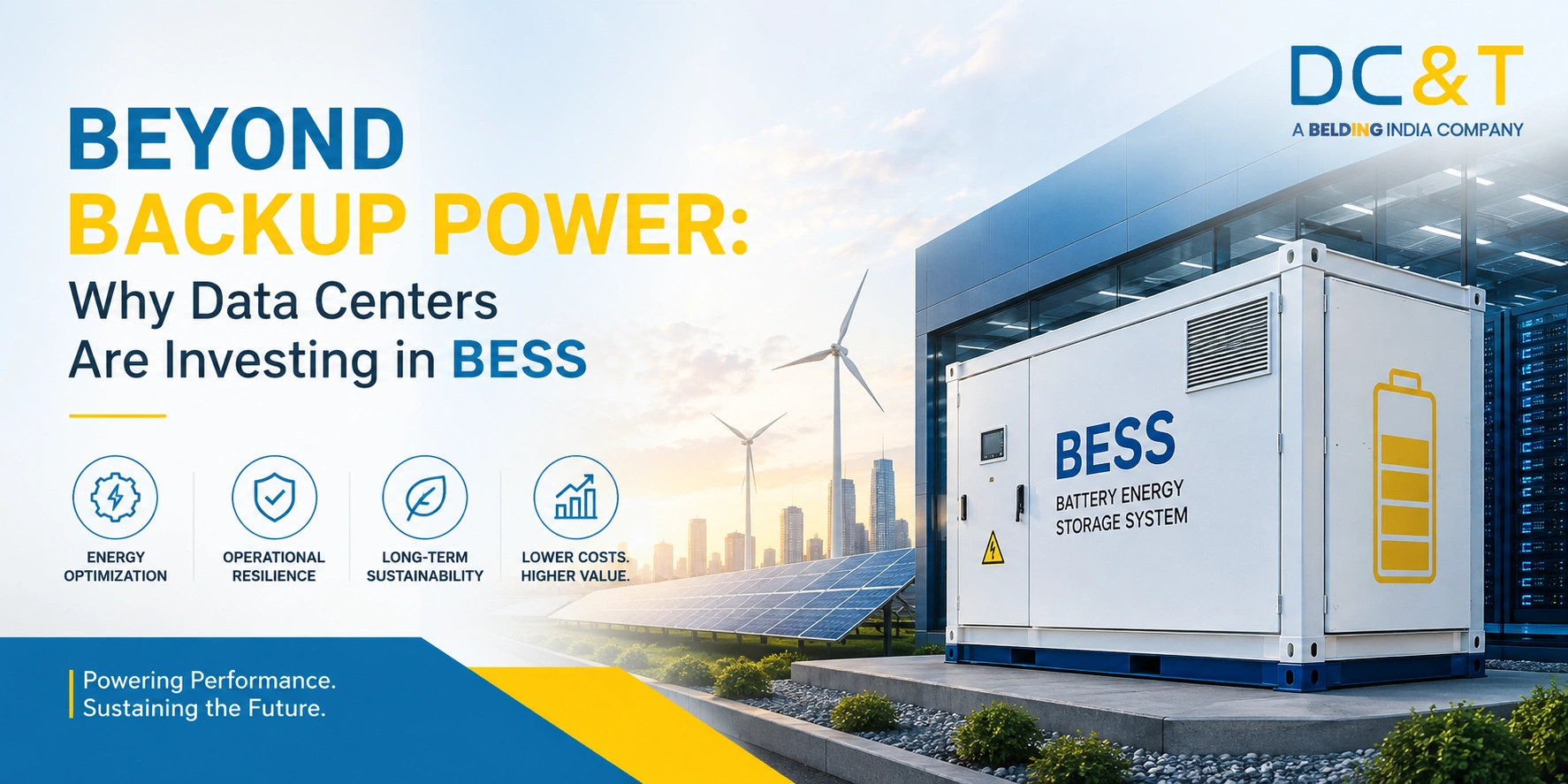 DC&T BESS solution supporting modern data center energy optimization, resilience, sustainability, and cost efficiency.