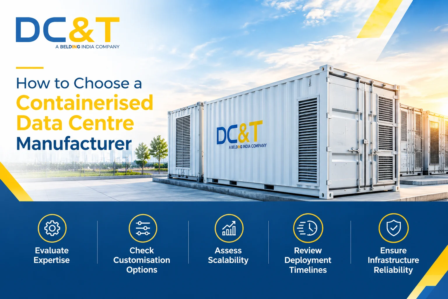Containerised data centre units featuring modular infrastructure, cooling systems, and scalable data centre solutions by DC&T Global.